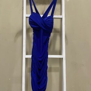 Sabora Royal Blue Ruched Bodycon Dress Small Made In USA Cocktail Formal